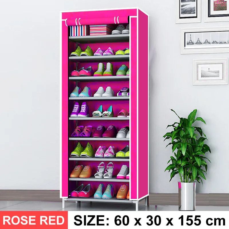 10 Tier DIY Shoe Rack Portable Storage Cabinet Organiser Wardrobe Dustproof