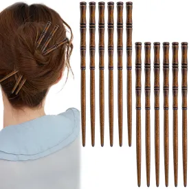 12 Pcs Vintage Wood Hair Sticks Bamboo Shape Hair Chopsticks Japanese Chinese Hairpin Decorative Retro Hair Forks Hanfu Pins Bun Holders for Long Hair Women (Brown)