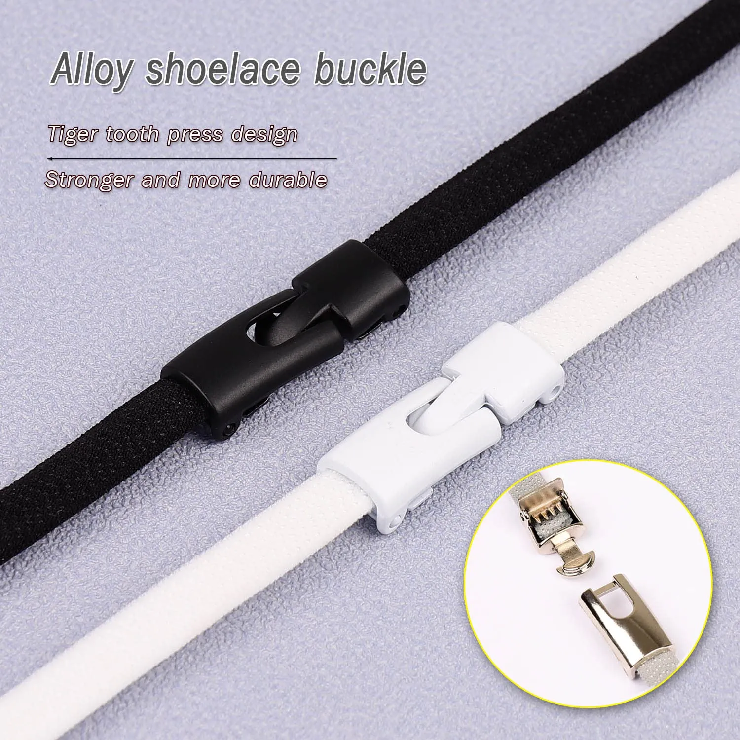 (2 pairs) Elastic No Tie Shoelaces，rubber laces, press-on metal bite lock, non-knotted laces, for men, women and children White