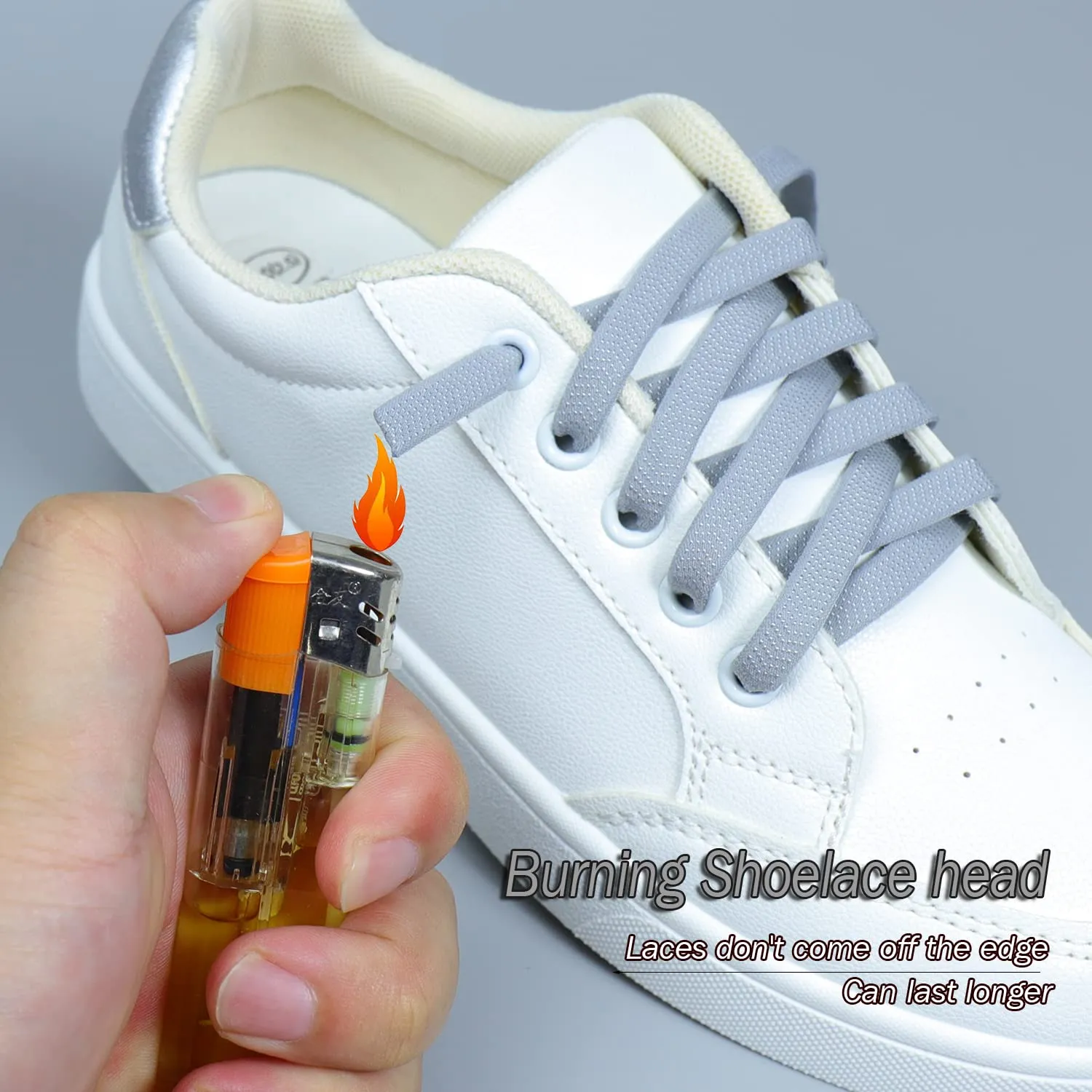 (2 pairs) Elastic No Tie Shoelaces，rubber laces, press-on metal bite lock, non-knotted laces, for men, women and children White