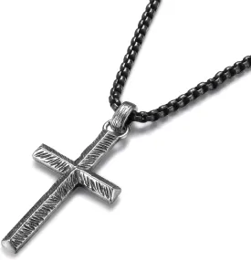 925 Sterling Silver Cross Necklace Men - Oxidized Sterling Silver Cross Pendant with Stainless Steel Box Chain Vintage Unique Crucifix Necklaces Silver Jewelry for Mens Women 18-24 Inches