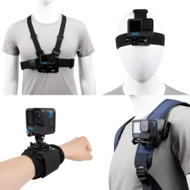 Accessories Set for GoPro Hero 13/12/11/10/9/8/7/6/5/4,New Quick Release Head Strap Mount   Chest Mount Harness   Backpack Clip Holder   360Rotating Wrist Strap