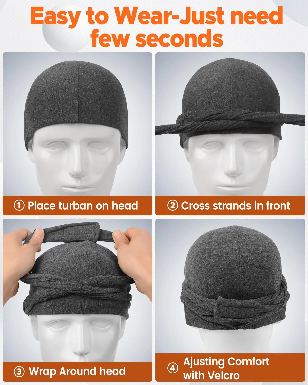 BEACE Turban for Men & Women, Silk Satin Lined Pre-Tied Halo Turban Durag Head Wrap Skull Cap Beanie Hair Cover for Sleeping