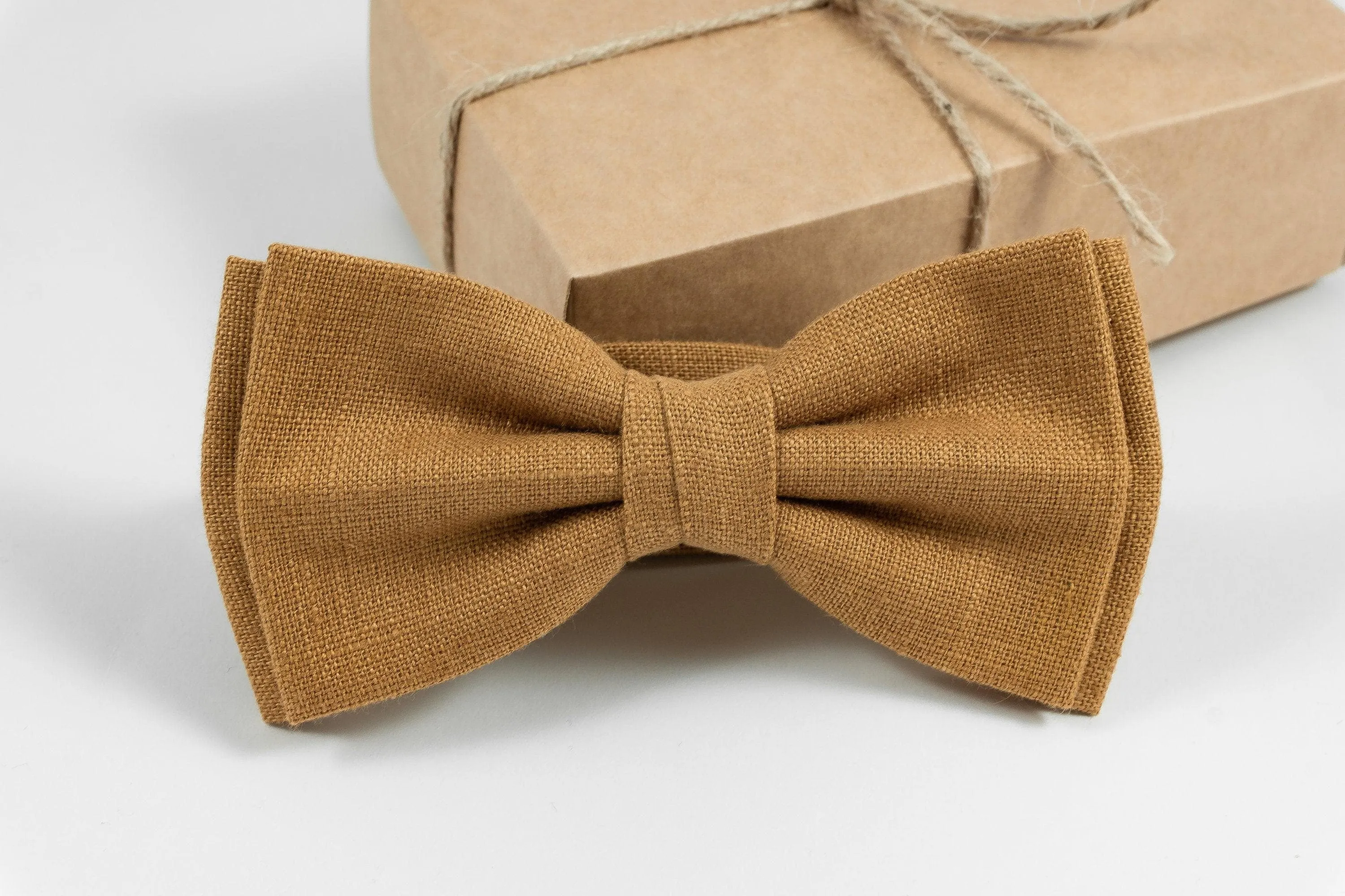 Camel color linen bow tie for wedding  Camel Tie perfect gift for groomsmen