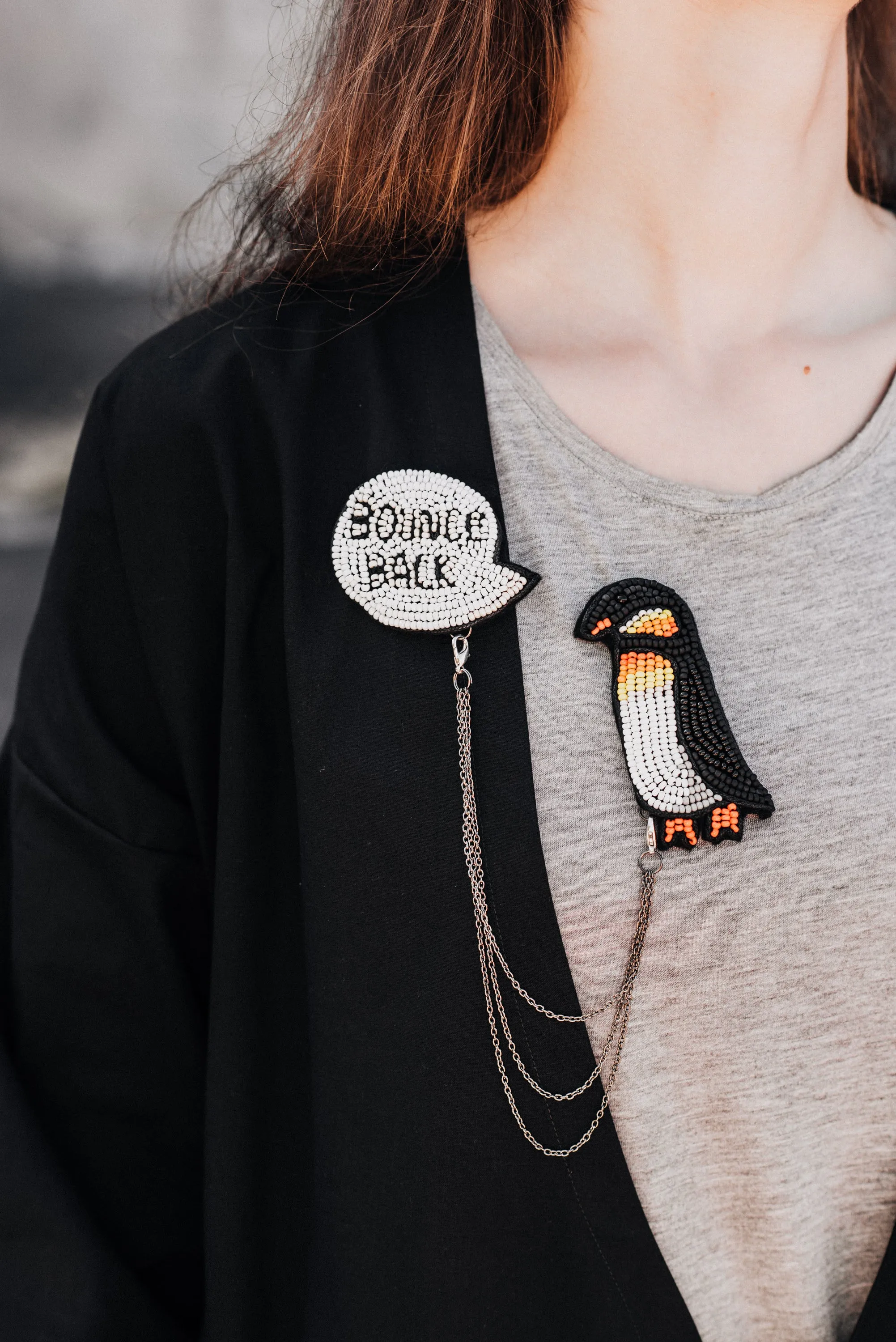 Chain pin with cartoon inspired penguin "I am Resilient" II
