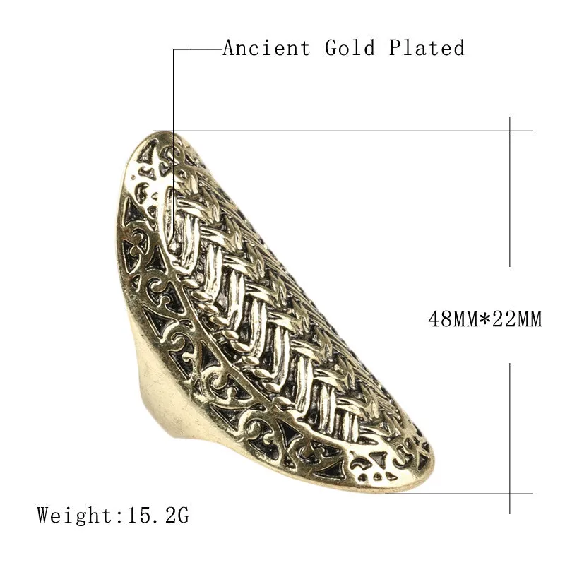 Charm Big Finger Ring Vintage Look Fashion 18K Gold Rings For Women Classical Pattern Christmas Gift