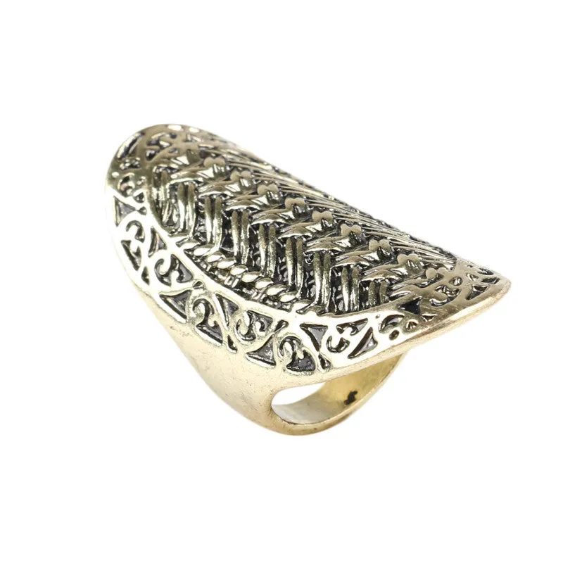 Charm Big Finger Ring Vintage Look Fashion 18K Gold Rings For Women Classical Pattern Christmas Gift