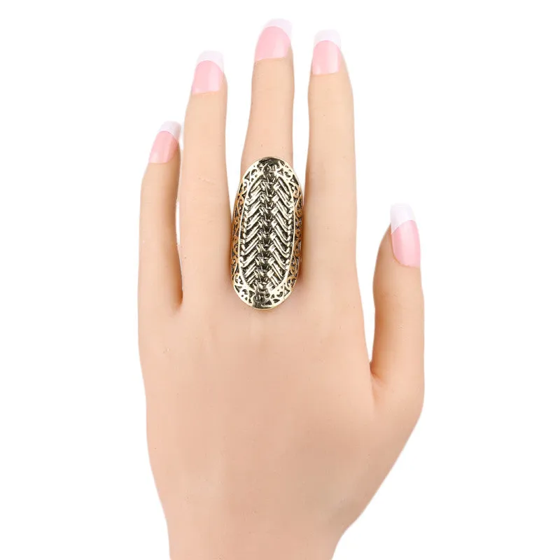 Charm Big Finger Ring Vintage Look Fashion 18K Gold Rings For Women Classical Pattern Christmas Gift