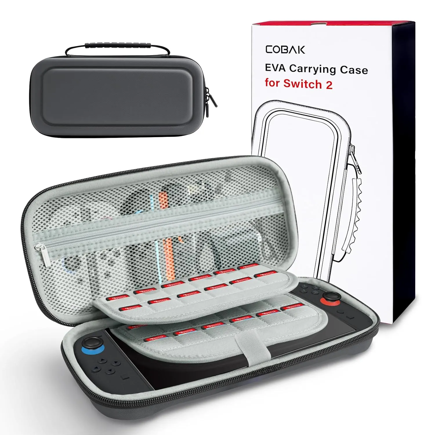 CoBak Large Capacity Carrying Case for Nintendo Switch 2 ( 2025 ) , Ultra Slim Premium EVA Travel Pouch with 24 Game Cartridges, Screen Protective Cover, Accessories Storage Bag, Gray