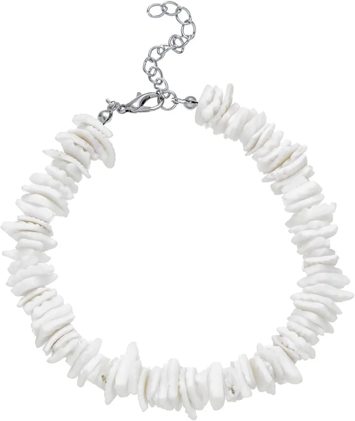 COLORFUL BLING White Puka Shell Necklace Anklet Bracelet Bohemian Natural Shell Choker Adjustable Necklace Beachy Beaded Summer Seashell Hawaiian Jewelry for Women Men