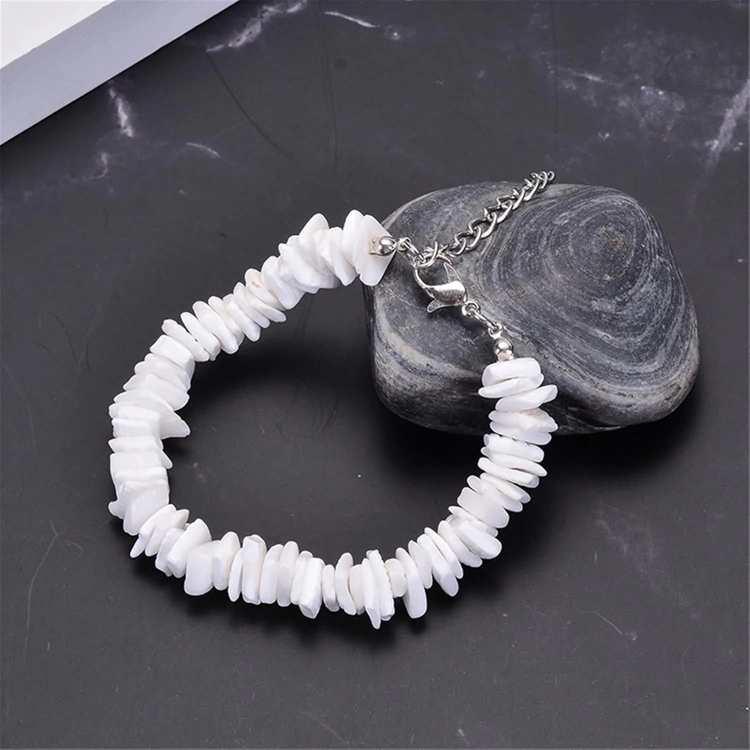 COLORFUL BLING White Puka Shell Necklace Anklet Bracelet Bohemian Natural Shell Choker Adjustable Necklace Beachy Beaded Summer Seashell Hawaiian Jewelry for Women Men