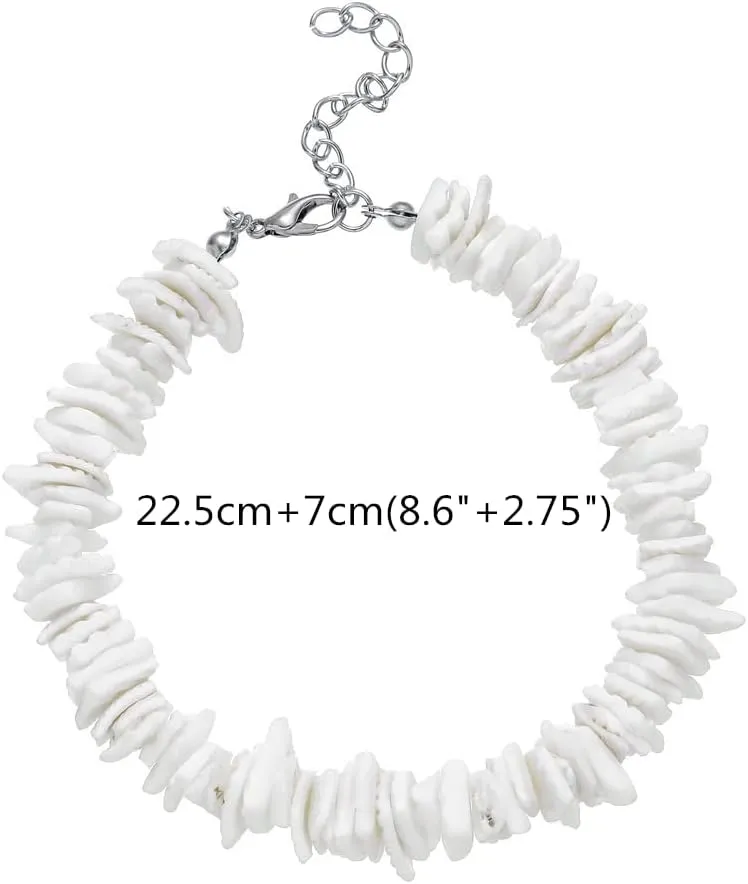 COLORFUL BLING White Puka Shell Necklace Anklet Bracelet Bohemian Natural Shell Choker Adjustable Necklace Beachy Beaded Summer Seashell Hawaiian Jewelry for Women Men