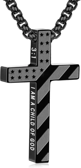 Cross Necklace for Men Boys Graduation Fathers Gifts Bible Verse Stainless Steel Chain Pendant Religious Christian First Communion Confirmation Jewelry Gifts 22 2 Inches