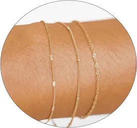 Dainty Bracelet for Women 14K Gold Plated Cross Pearl CZ Leaf Bracelets Set Gold Layering Bracelets Everyday Jewelry