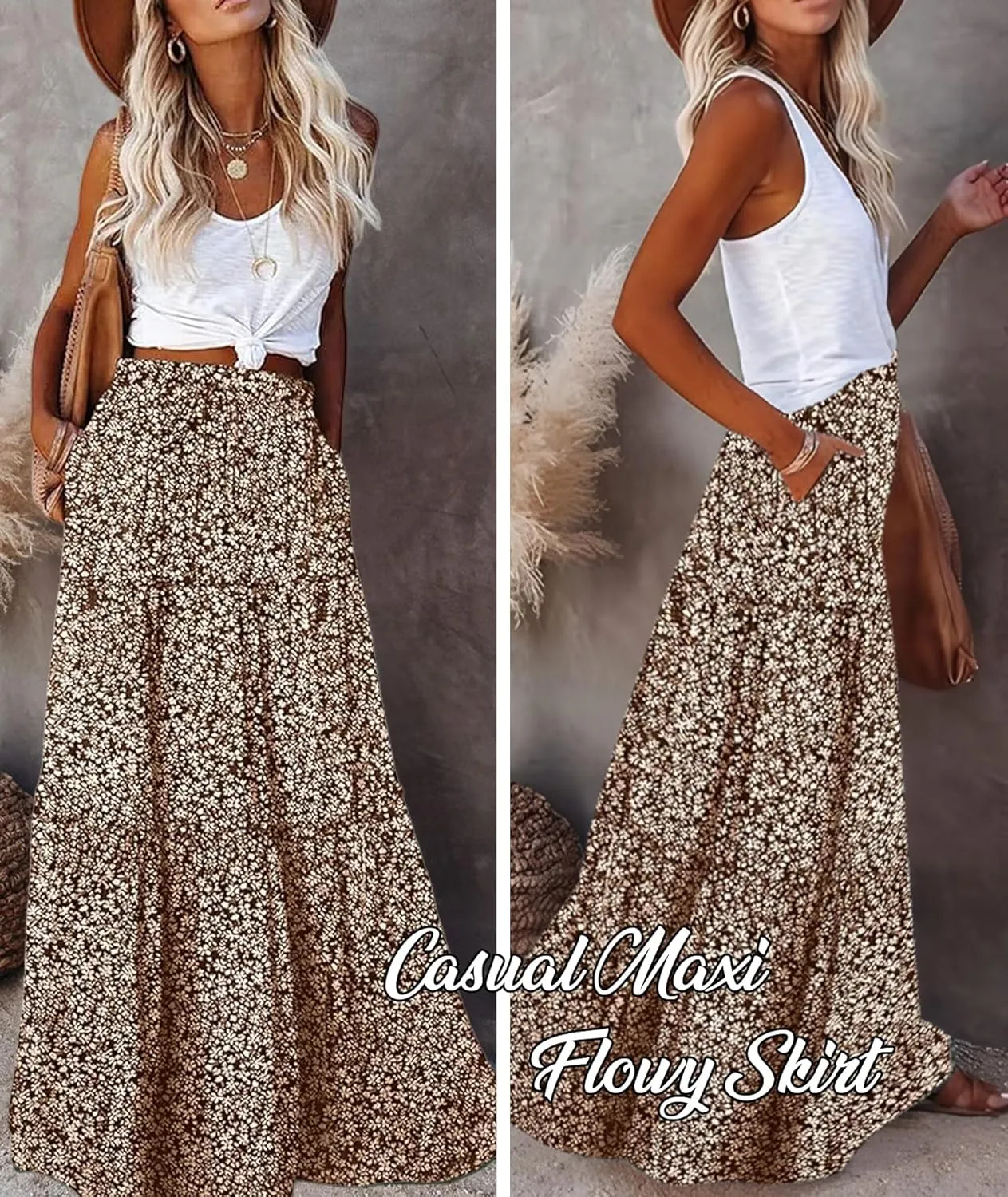 EARKOHA Womens Casual High Waist Tie Paisley Print Long Maxi Skirt with Pockets