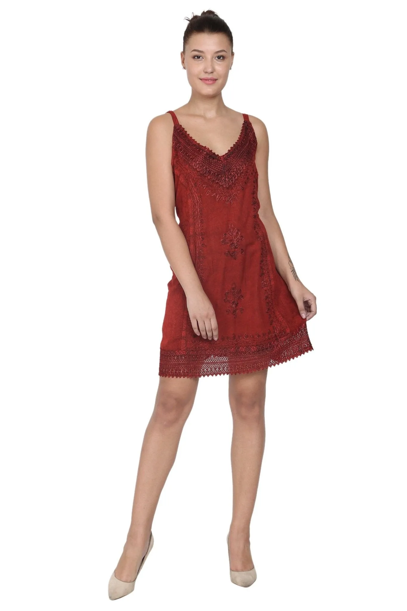 Embroidered Mid-Length Acid Wash Renaissance Dress (S/M-1X/2X) 161112