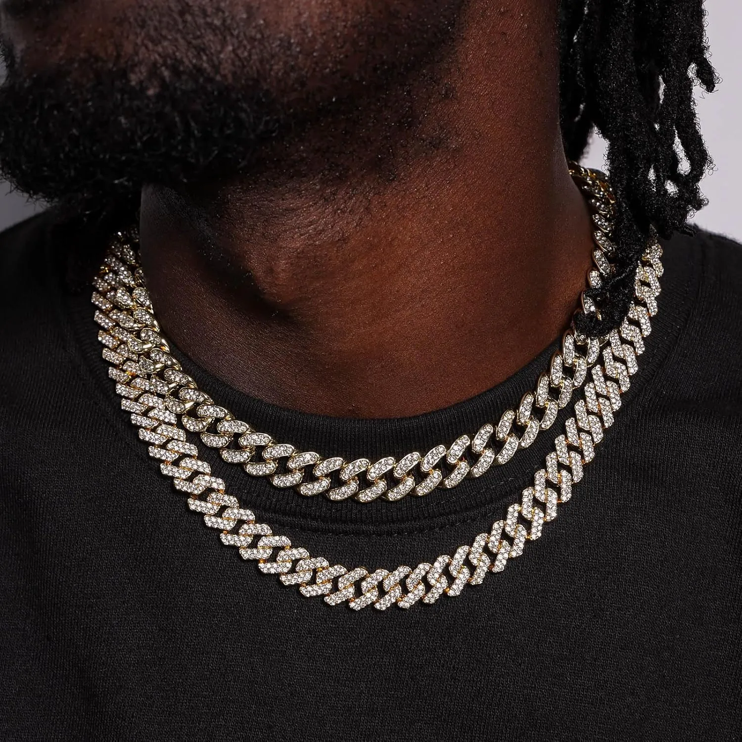 FEEL STYLE Mens Cuban Link Chain Gold Silver Plated Bling Miami Cuban Necklace Diamond Chain for Men 13MM Iced Out Hip Hop Jewelry 18-24inch