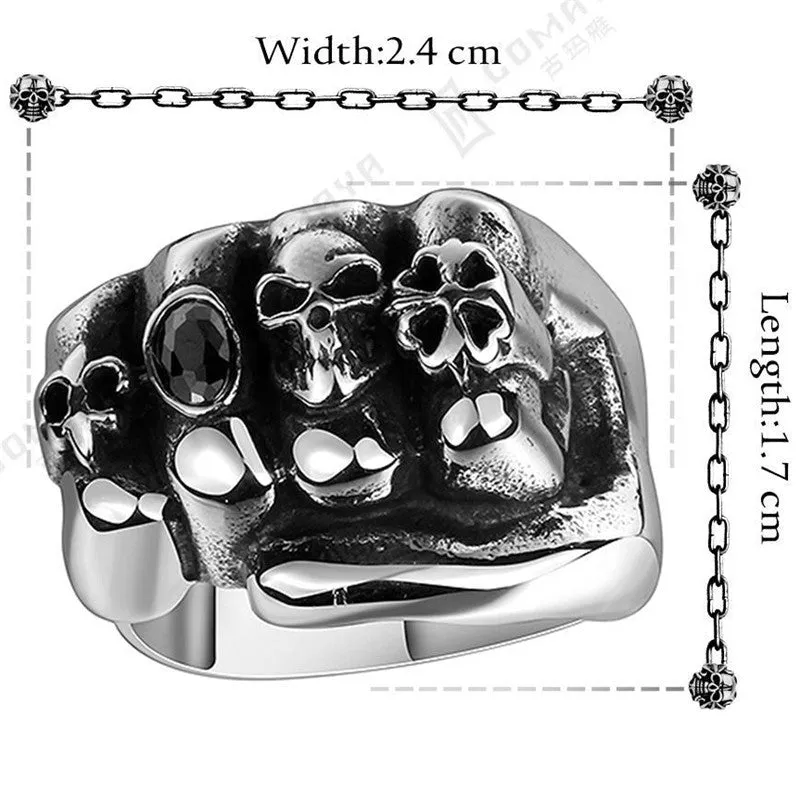 Flower Skull Men Ring Fashion Men Gothic Flower Skull Stainless Steel Biker Ring Titanium Anarchy Death Fist Skull Ring