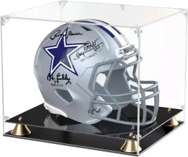 Football Helmet Display Case, Full Size Clear Acrylic Case Display for Football Baseball Motorcycle Helmet, Self-Assembly Showcase with Double Layer Base, Protector for Signed Memorabilia