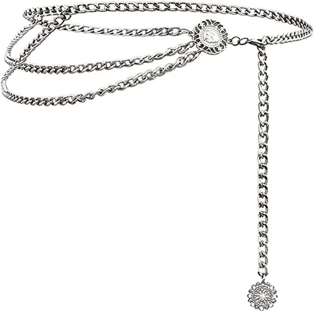 Glamorstar Multilayer Metal Waist Chain Dress Belts Metal Belt for Women