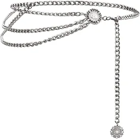 Glamorstar Multilayer Metal Waist Chain Dress Belts Metal Belt for Women