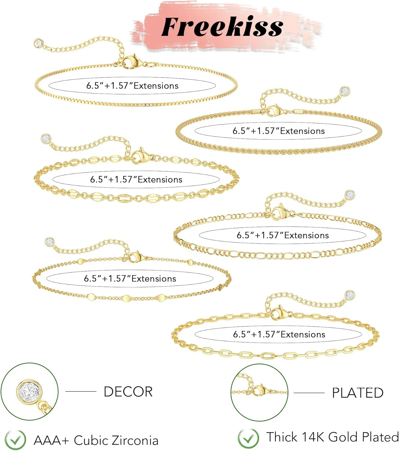 Gold Stack Bracelets for Women: Dainty Thin Bracelet Set Trendy 14K Gold Plated Waterproof Bracelets for Women Adjustable Tennis Beaded Figaro Rope Paperclip Box Link Bracelet Gold Jewelry