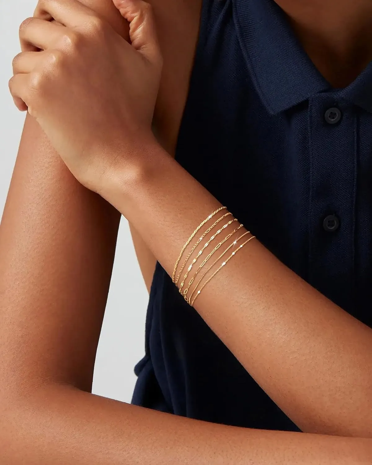 Gold Stack Bracelets for Women: Dainty Thin Bracelet Set Trendy 14K Gold Plated Waterproof Bracelets for Women Adjustable Tennis Beaded Figaro Rope Paperclip Box Link Bracelet Gold Jewelry