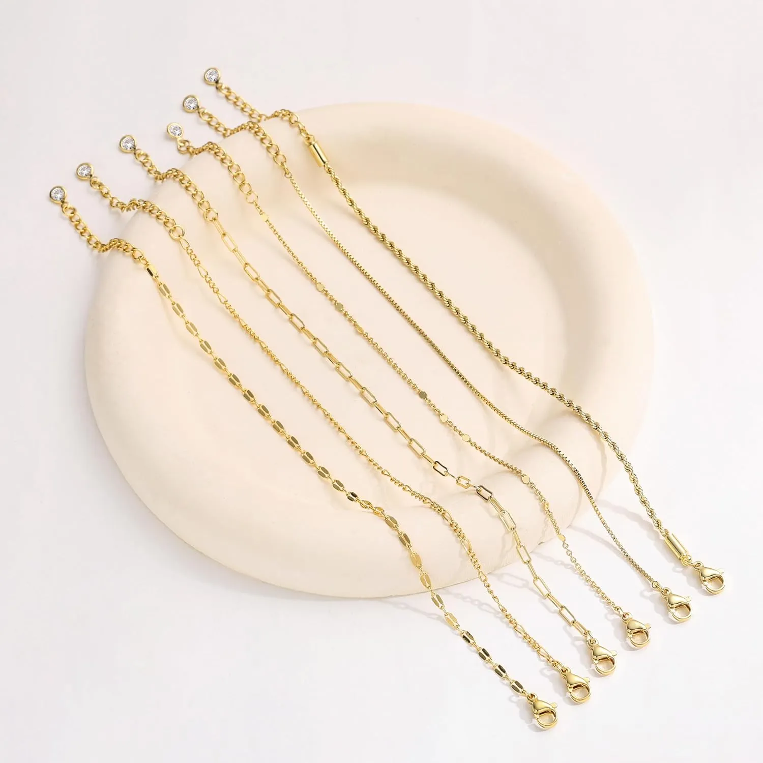 Gold Stack Bracelets for Women: Dainty Thin Bracelet Set Trendy 14K Gold Plated Waterproof Bracelets for Women Adjustable Tennis Beaded Figaro Rope Paperclip Box Link Bracelet Gold Jewelry