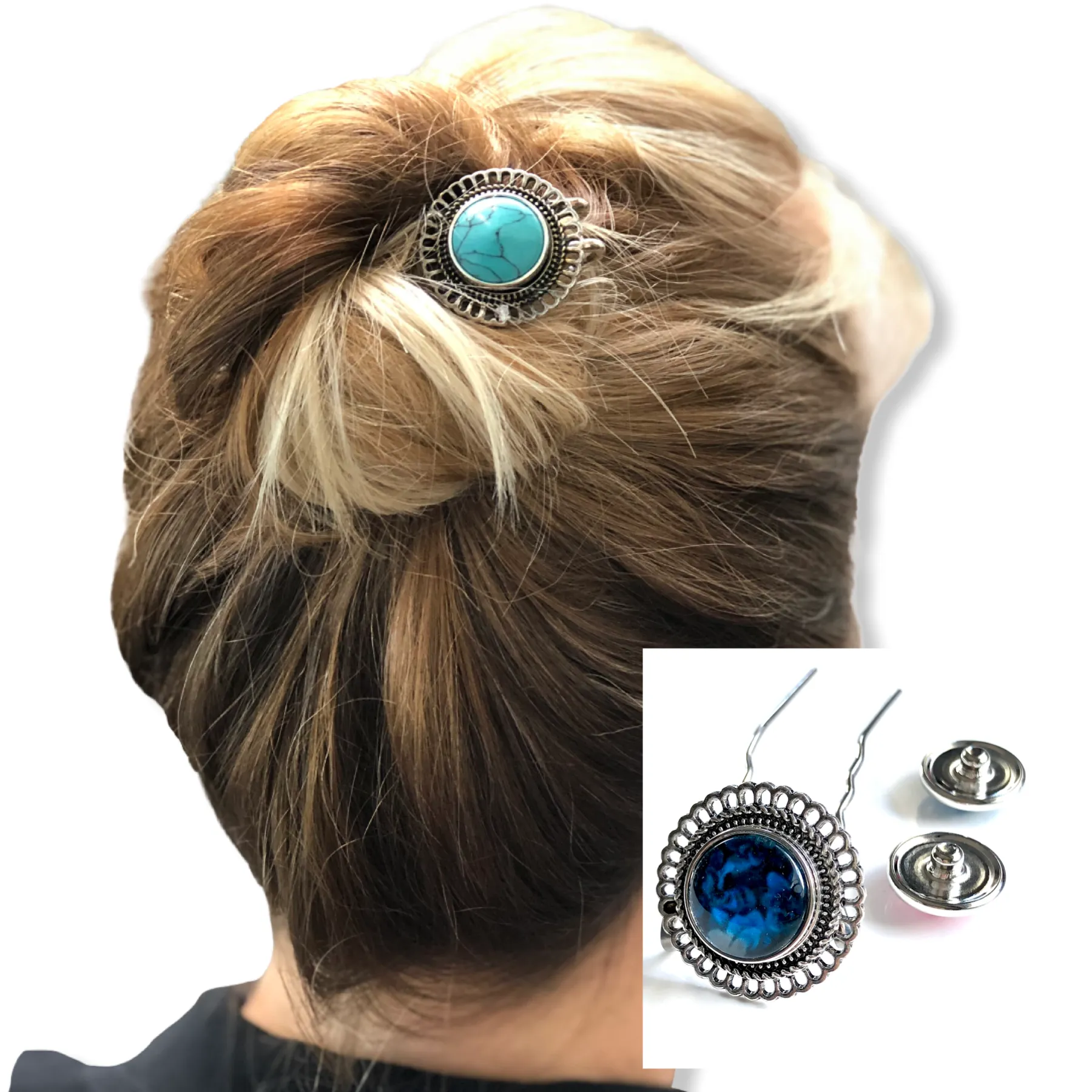 Hairpin Round- HAIRACCESSOIRE - incl. 3 gratis buttons naar keuze