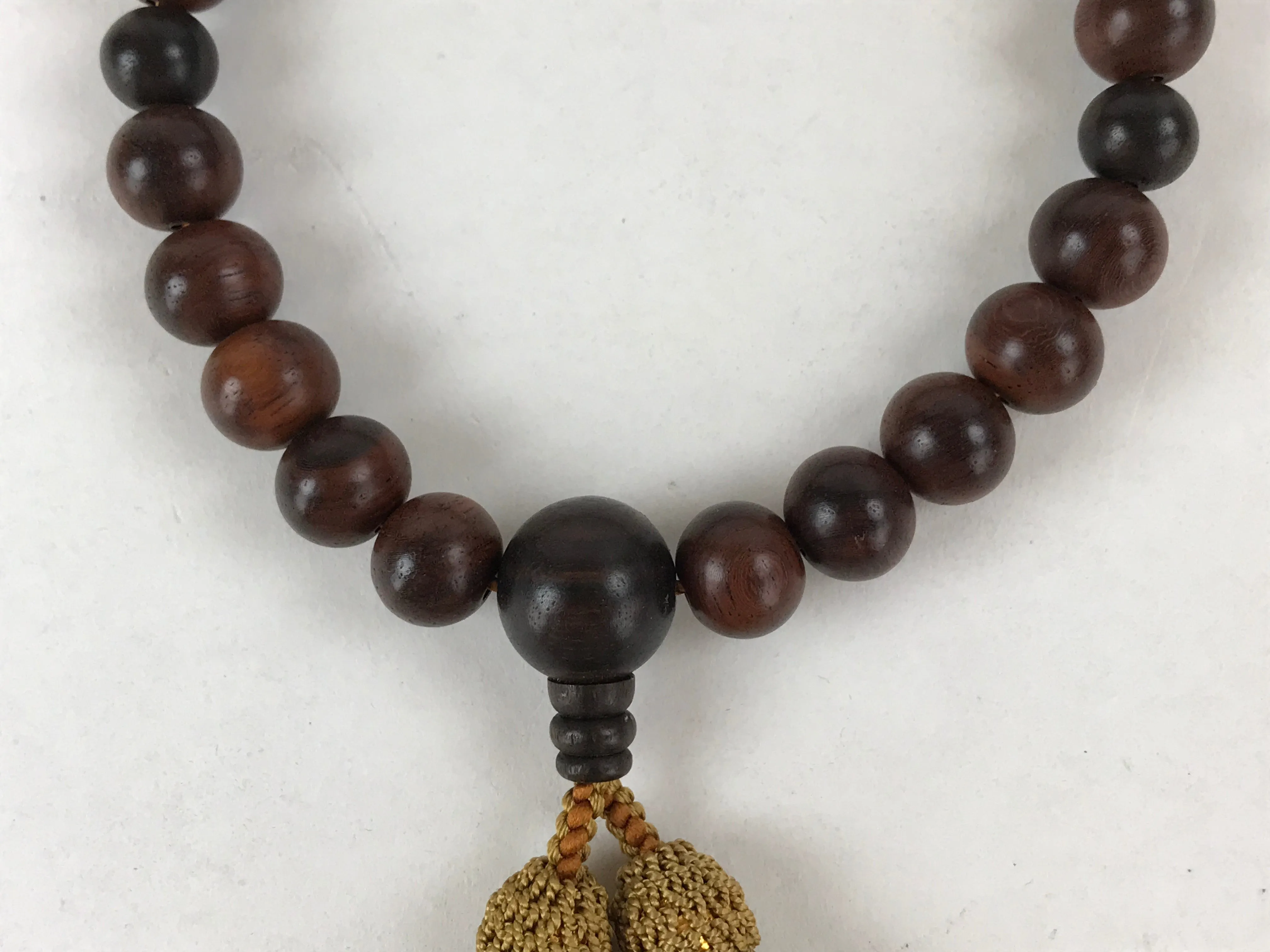 Japanese Buddhist Prayer Beads Bracelet Vtg Rosary Juzu Wood Dark Brown JZ130