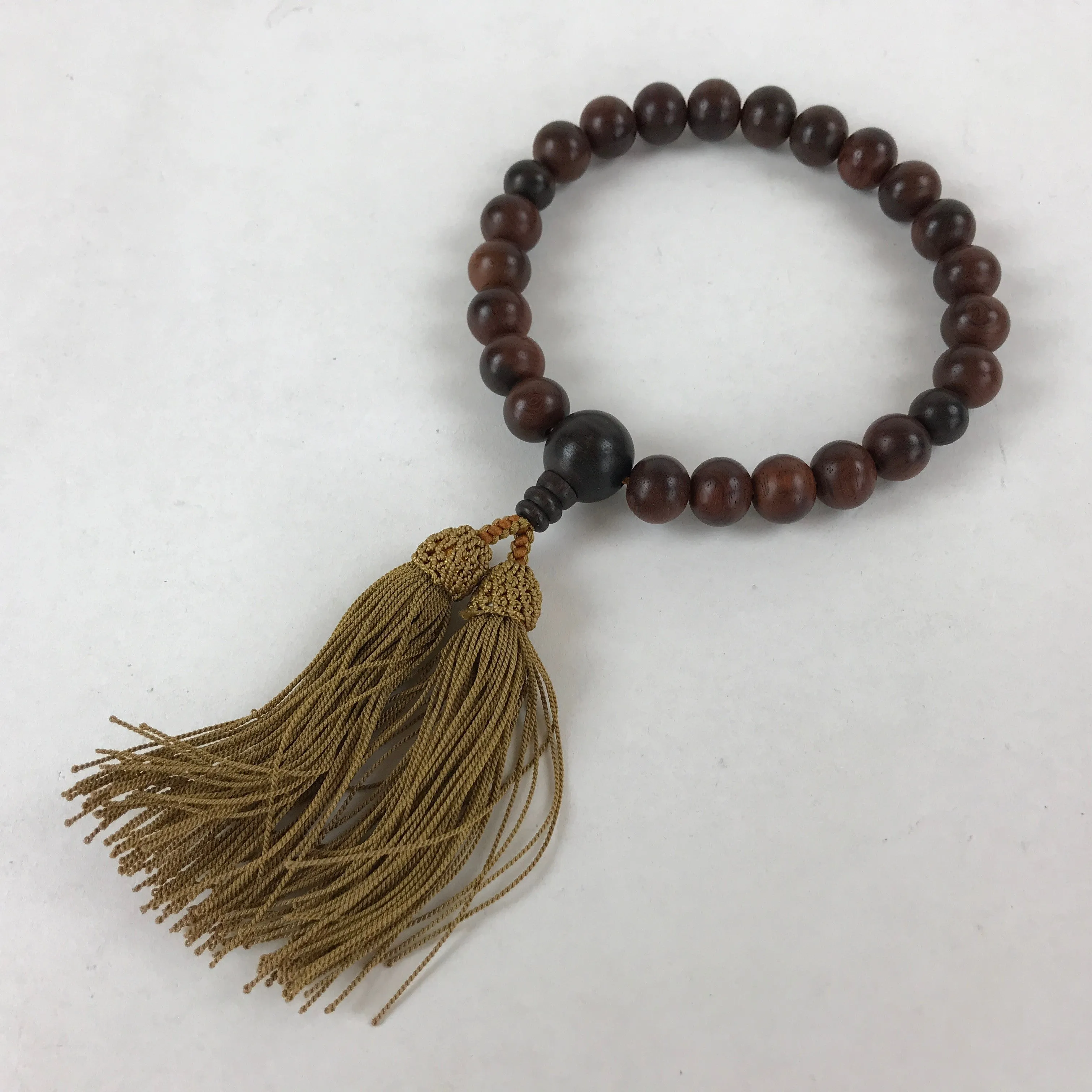 Japanese Buddhist Prayer Beads Bracelet Vtg Rosary Juzu Wood Dark Brown JZ130