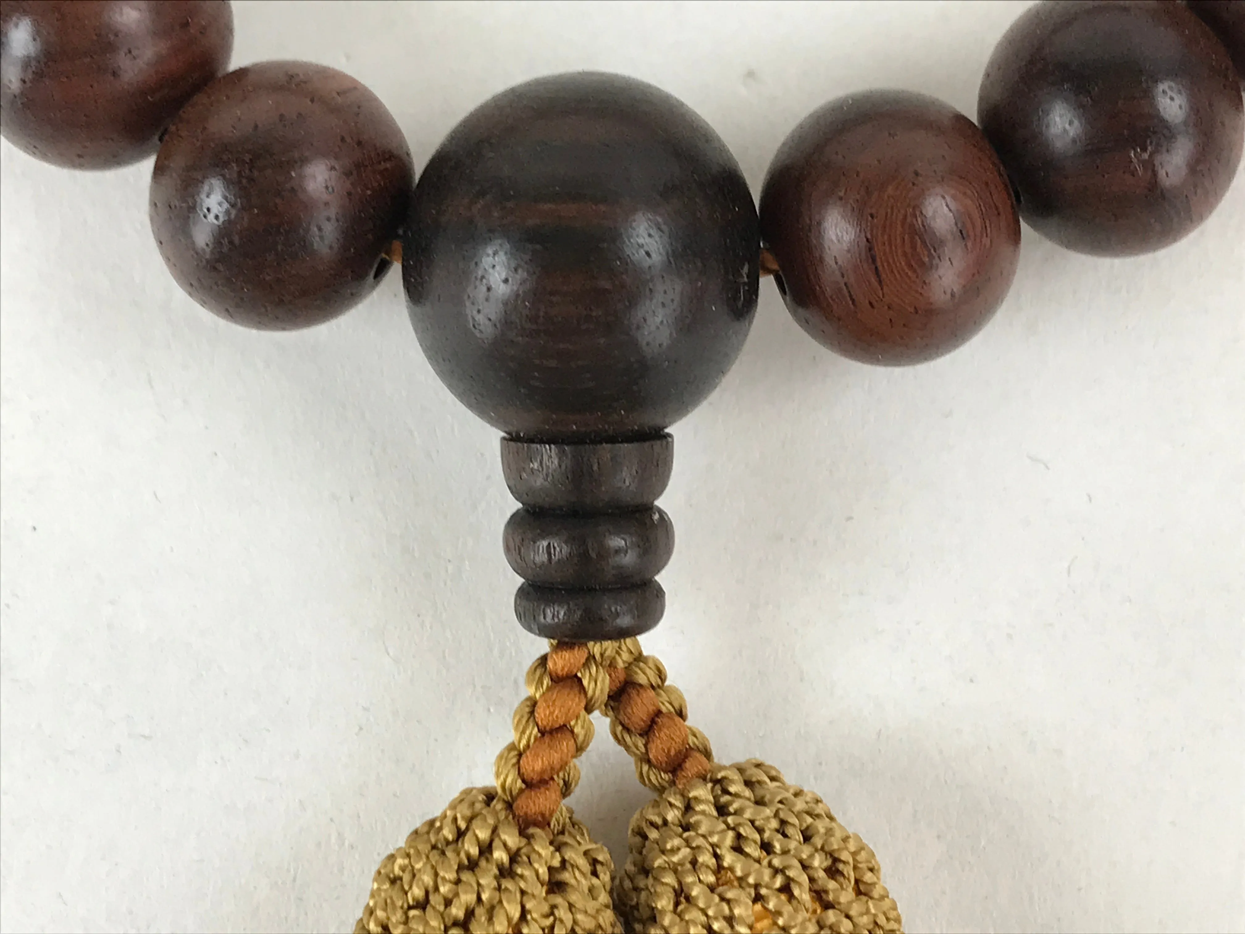 Japanese Buddhist Prayer Beads Bracelet Vtg Rosary Juzu Wood Dark Brown JZ130