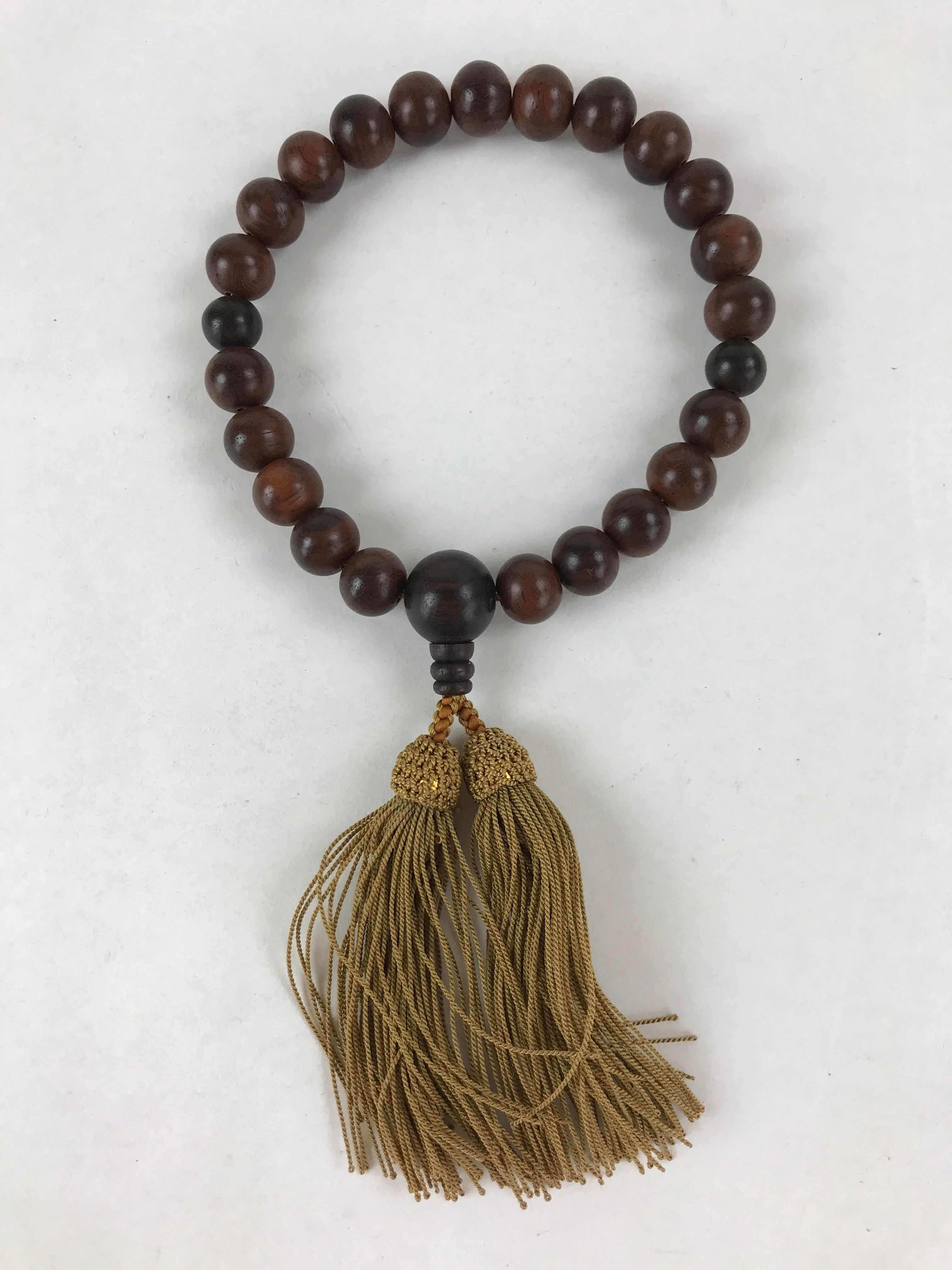 Japanese Buddhist Prayer Beads Bracelet Vtg Rosary Juzu Wood Dark Brown JZ130
