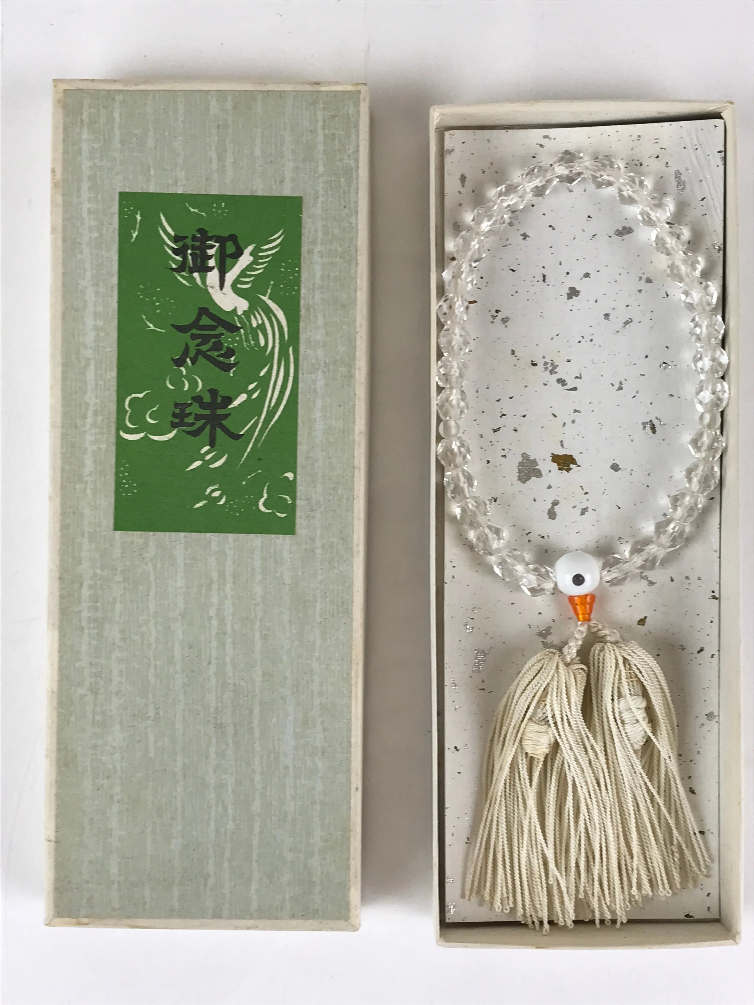 Japanese Buddhist Prayer Beads Vtg Juzu Rosary Bracelet Clear Beads JZ103