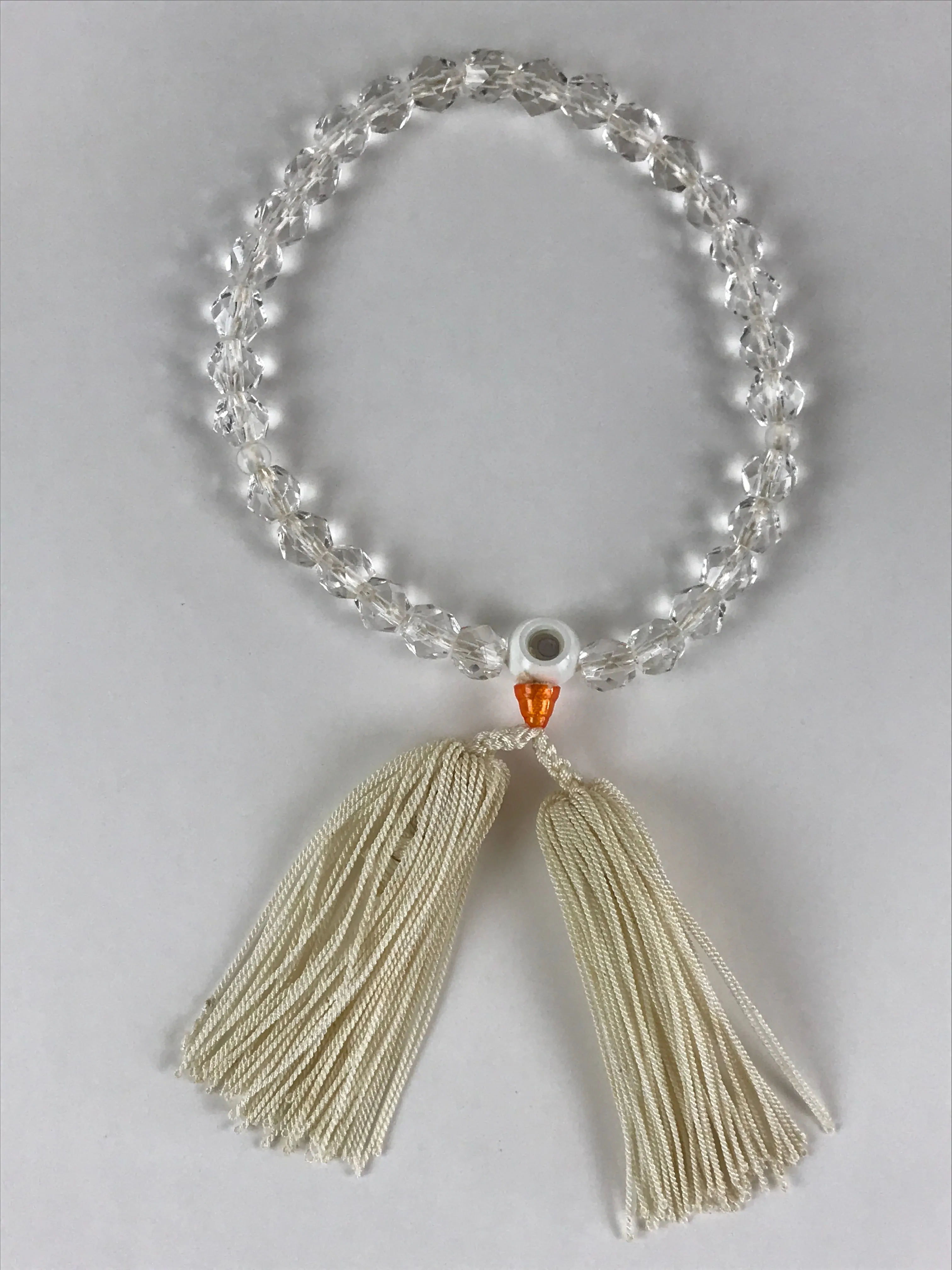 Japanese Buddhist Prayer Beads Vtg Juzu Rosary Bracelet Clear Beads JZ103