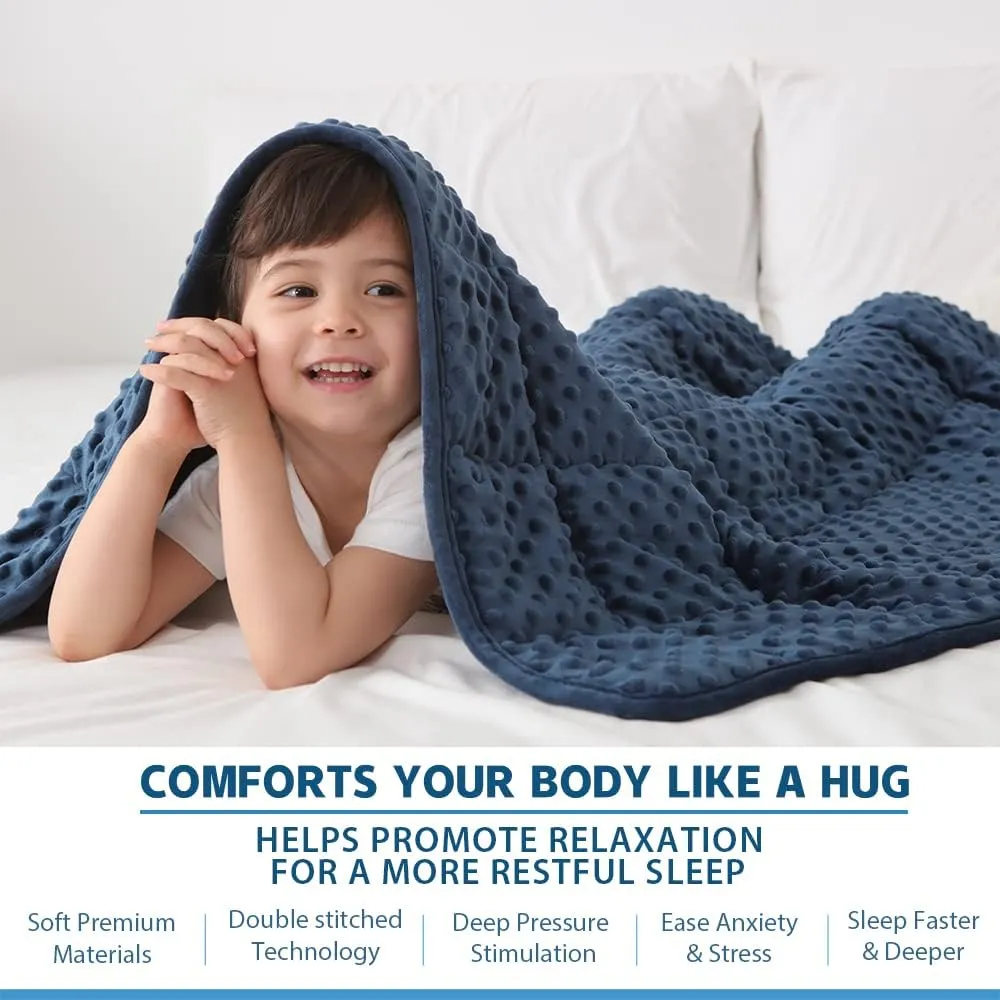 Kids Weighted Blanket Twin 7lbs (41"60",Navy Blue) Breathable Soft Minky Weighted Throw Blanket for All Season,Heavy Blanket with Premium Glass Beads