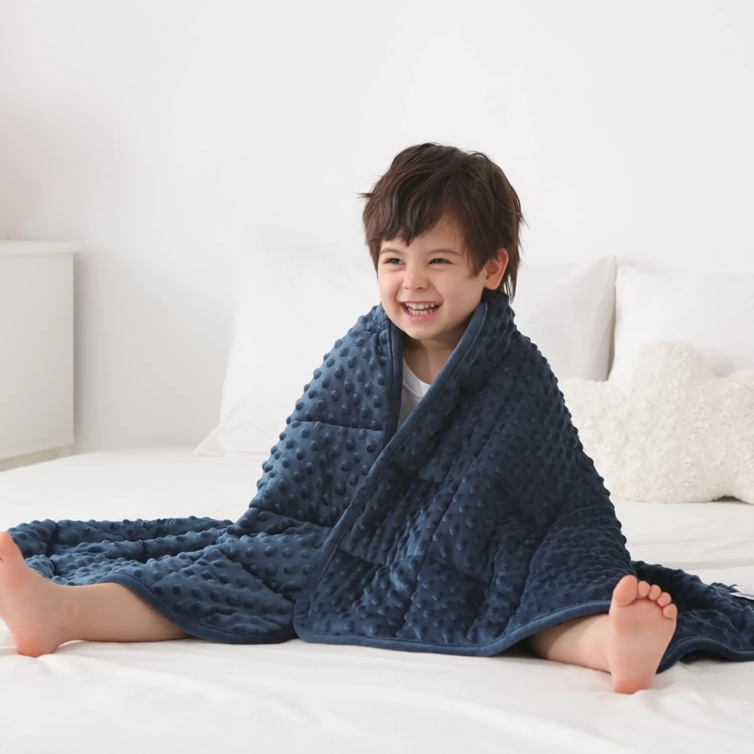 Kids Weighted Blanket Twin 7lbs (41"60",Navy Blue) Breathable Soft Minky Weighted Throw Blanket for All Season,Heavy Blanket with Premium Glass Beads
