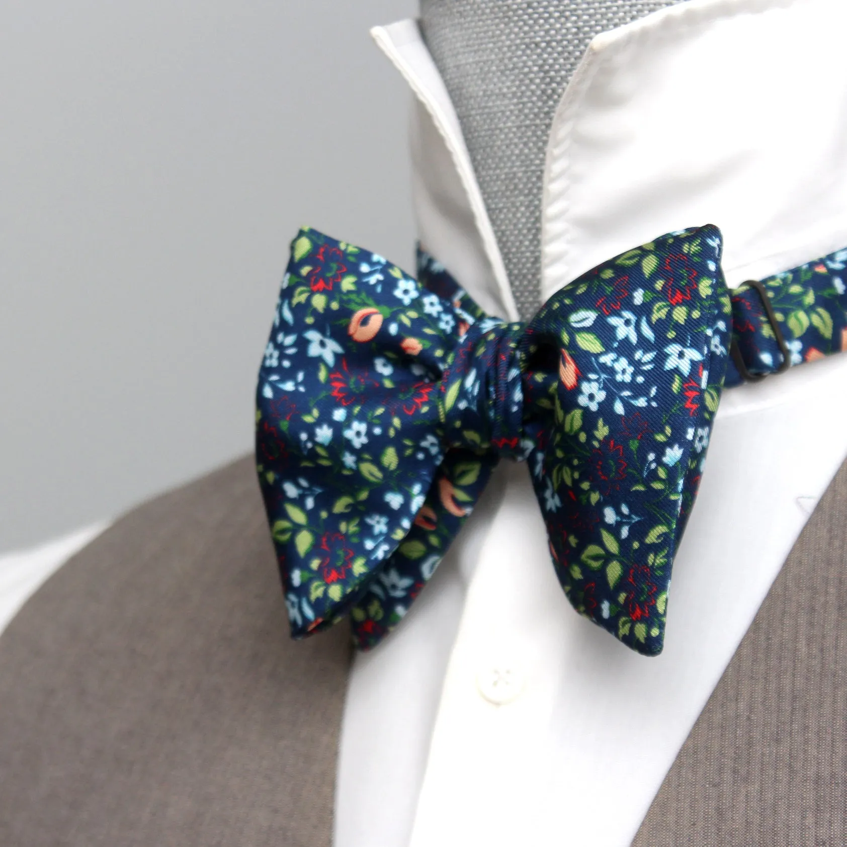 Large Blue Floral Silk Bow Tie