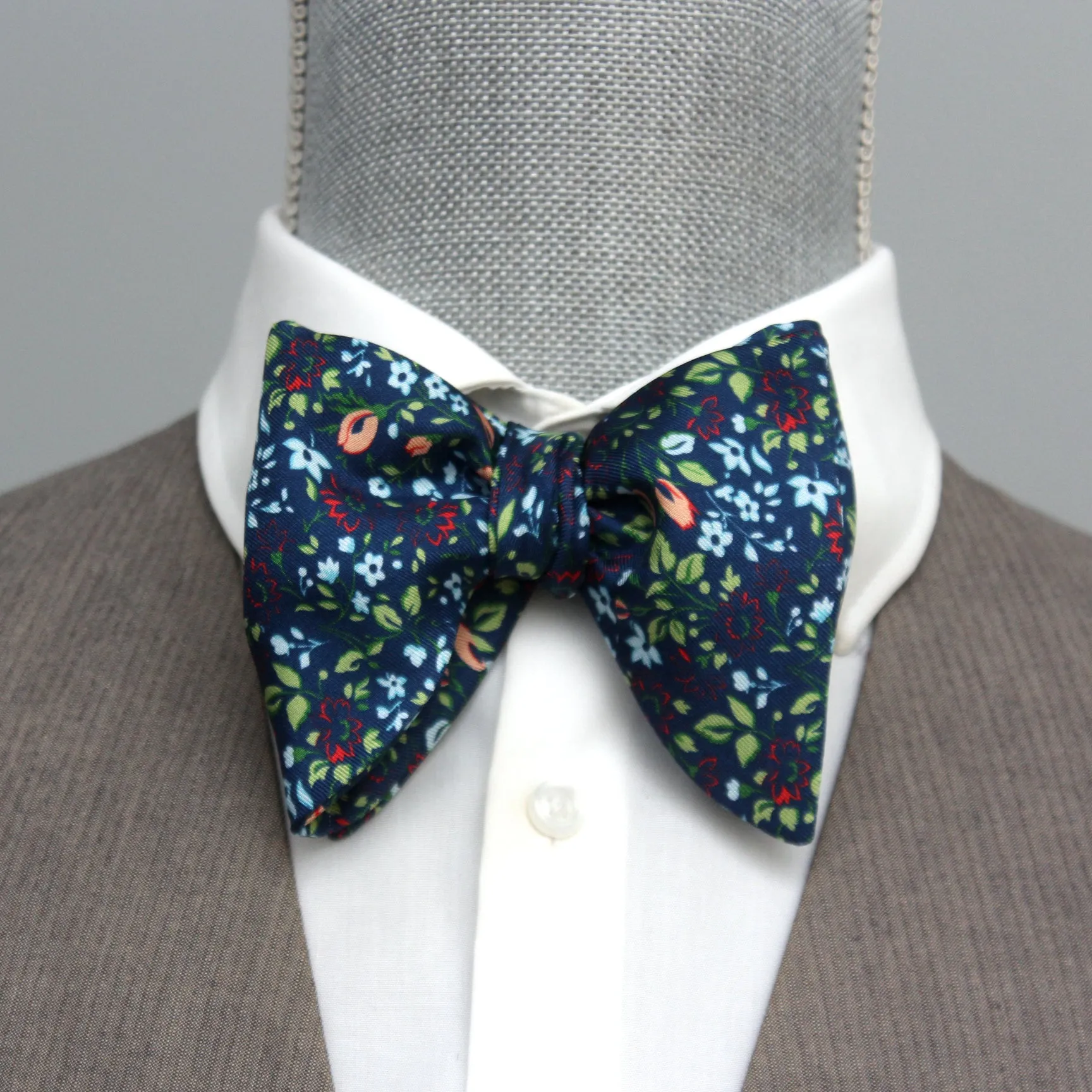 Large Blue Floral Silk Bow Tie