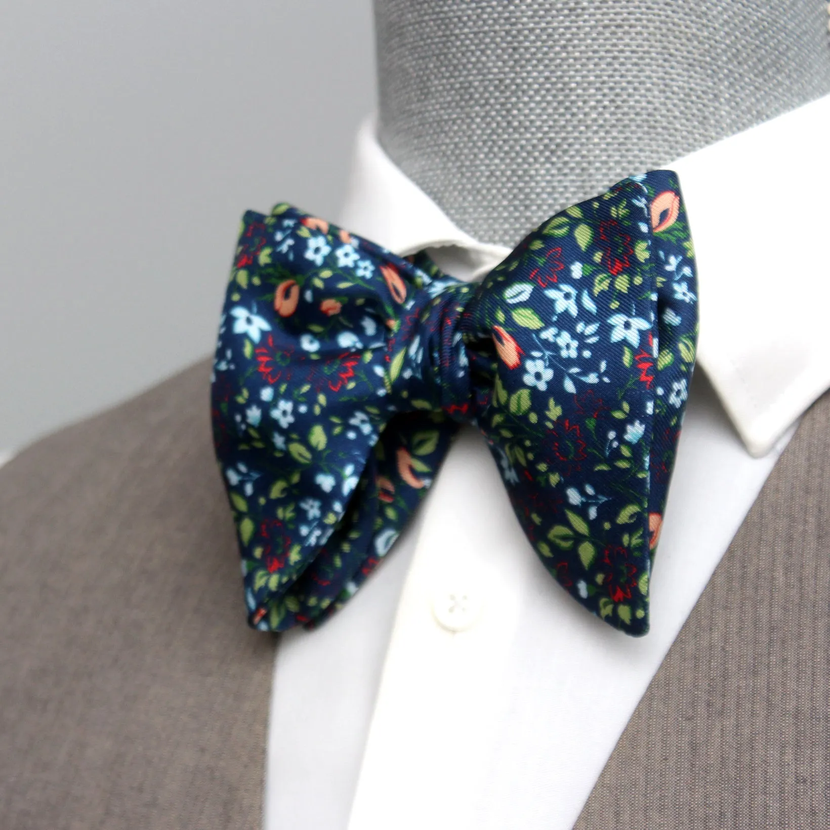 Large Blue Floral Silk Bow Tie