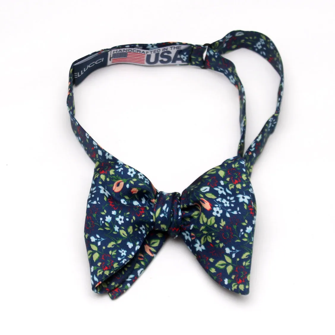 Large Blue Floral Silk Bow Tie
