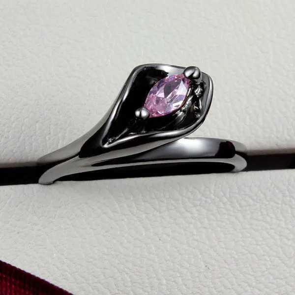 Latest design trendy turkish engagement rings black gold calla shaped zircon ring best friends gift