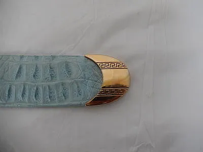 Los Altos Gold and Blue Horn Back Crocodile Belt