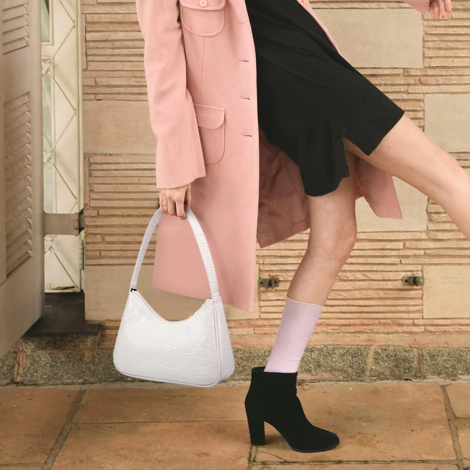 LOVEVOOK Shoulder Bag for Women, Small Purses Croc Pattern Clutch Purse Vegan Leather Little Purse Cute Mini Handbag