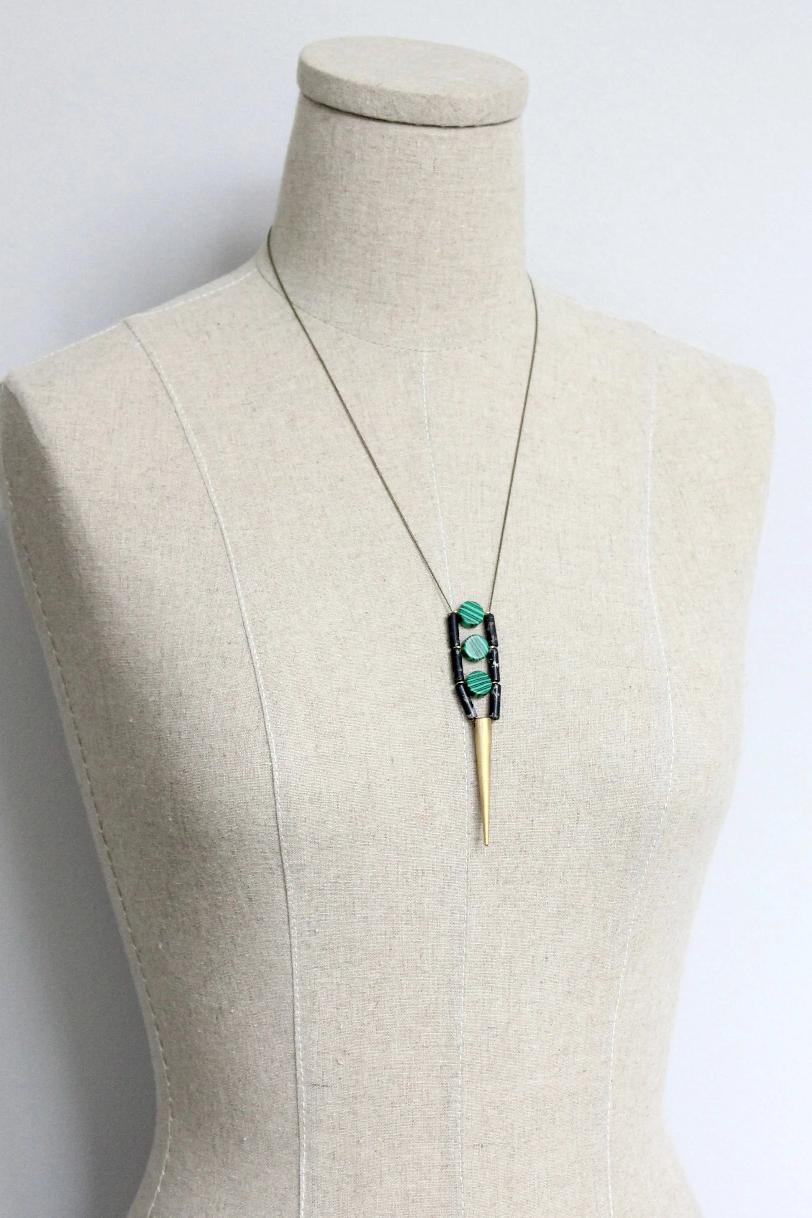 Malachite geometric spike necklace