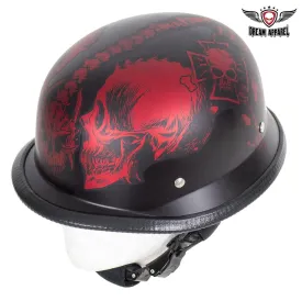 Matte Burgundy Novelty Helmet with Horned Skeletons