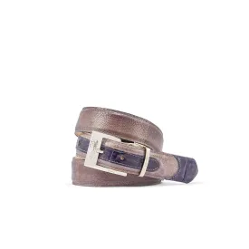 Mauri 0100/35 Men's Gray & Wonder Blue Exotic Crocodile / Ostrich Leg Belt (MAB1041)