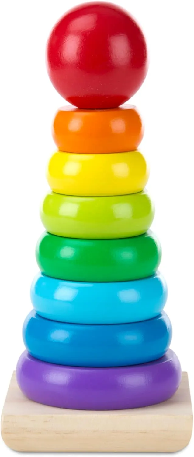 Melissa & Doug Rainbow Stacker Wooden Ring Educational Toy - Wooden Rainbow Stacking Rings Baby Toy, Stacker Toys For Infants And Toddlers