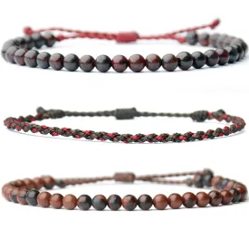 Mezcla Vida 3 Pcs Handmade Natural Gemstone Beaded Healing Bracelet, Adjustable Waterproof Rope Bracelet Set, Valentines Day Birthday Gifts for Boyfriend Husband Him (Breciated jasper & Mahogany)