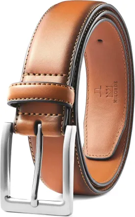 MILORDE Men's Genuine Leather Dress Belt, Handmade, 100% Cow Leather, Fashion & Classic Designs for Work Business and Casual